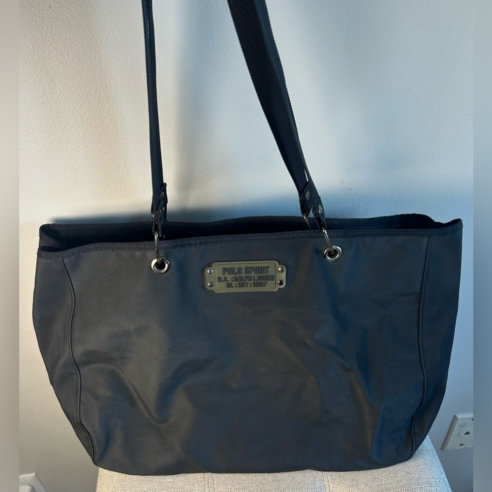 Vintage Ralph Lauren Polo Sport USA Black Tote Bag Multi Pocket Hand Bag